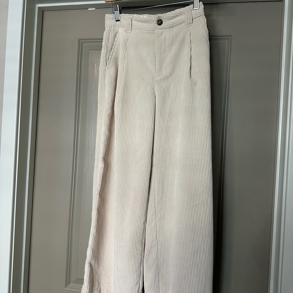High-Waist Wide Leg Corduroy Pants - Cream